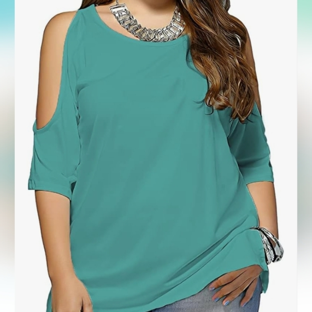 Teal Cold Shoulder Women Top